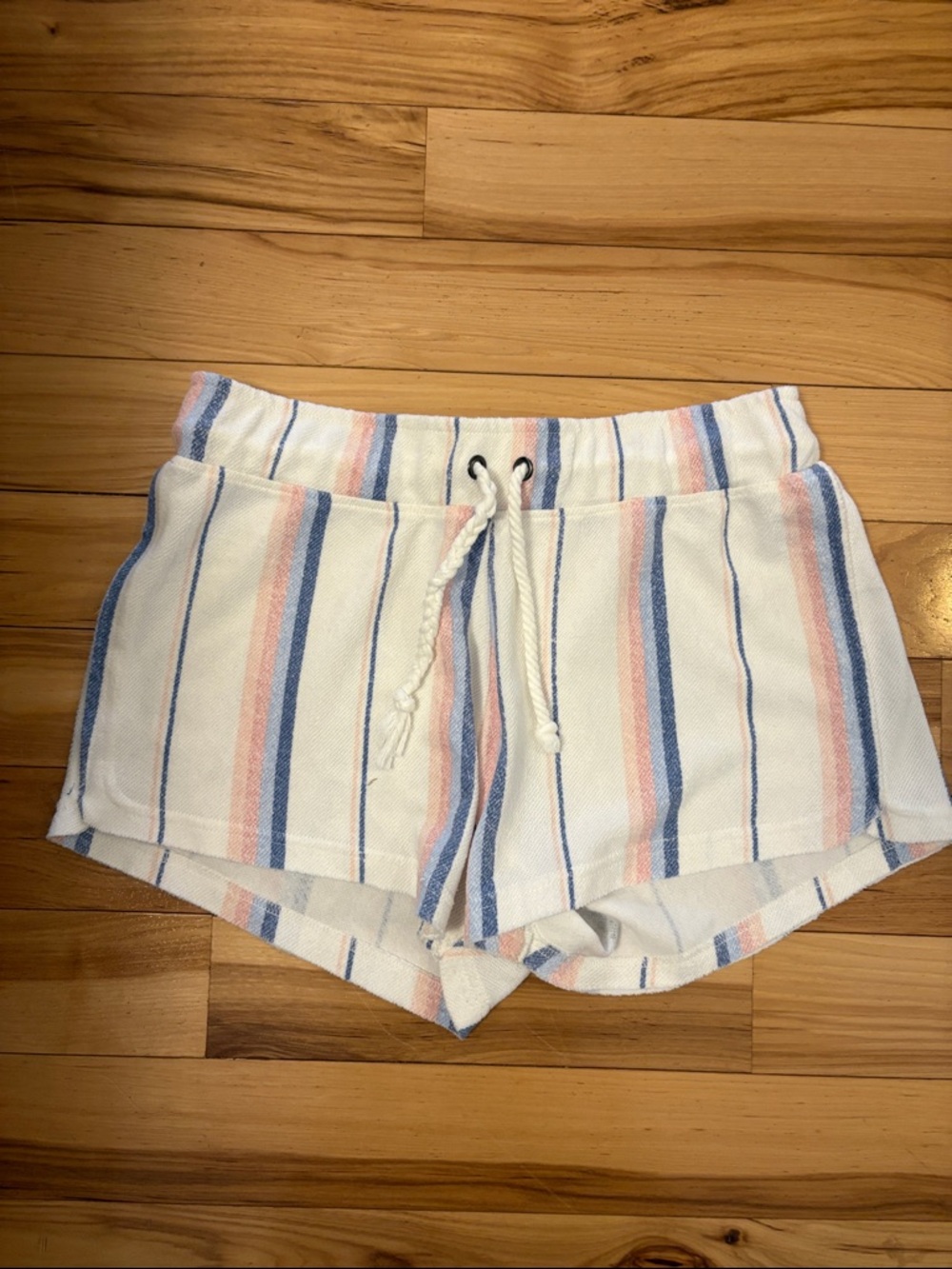 Ocean Drive Striped Drawstring Women’s Shorts - White with Blue & Pink Stripes